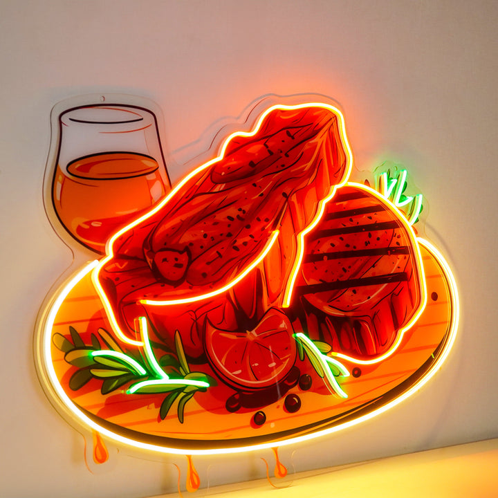 Grilled Meat Isolated LED Neon Sign Light Pop Art