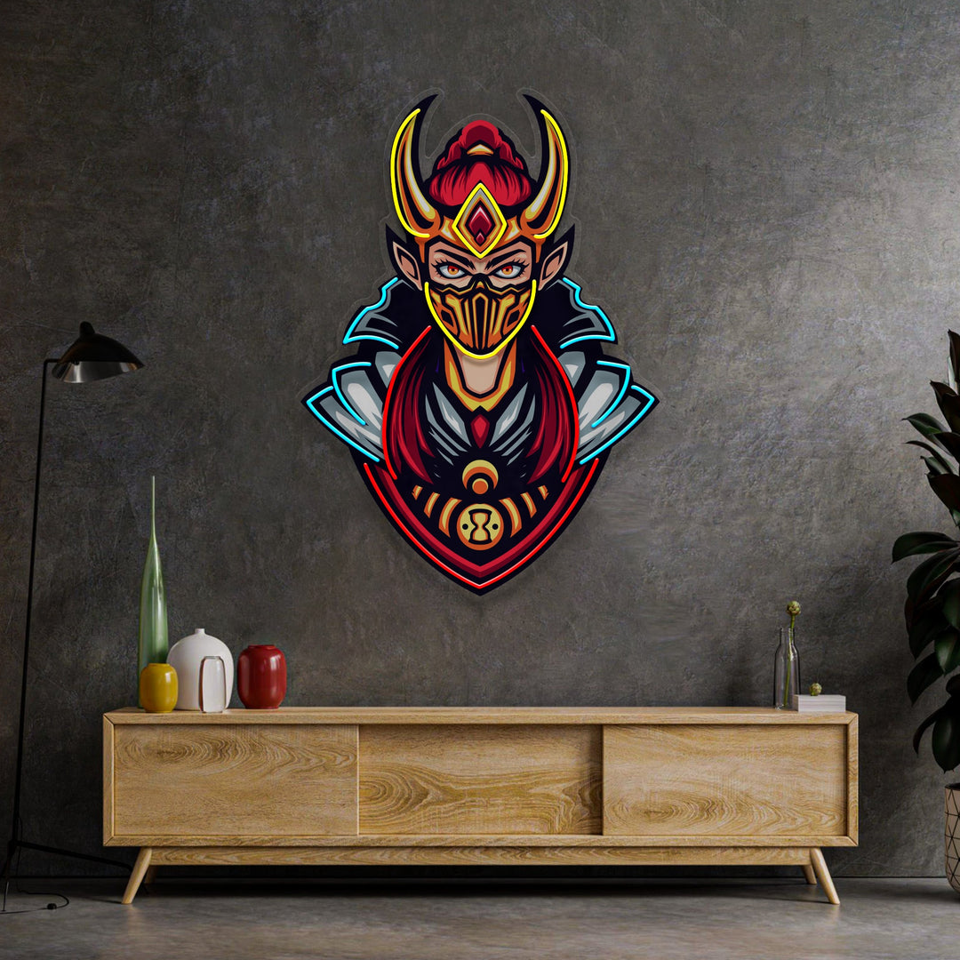 Golden Horned Lady Asassins LED Neon Sign Light Pop Art