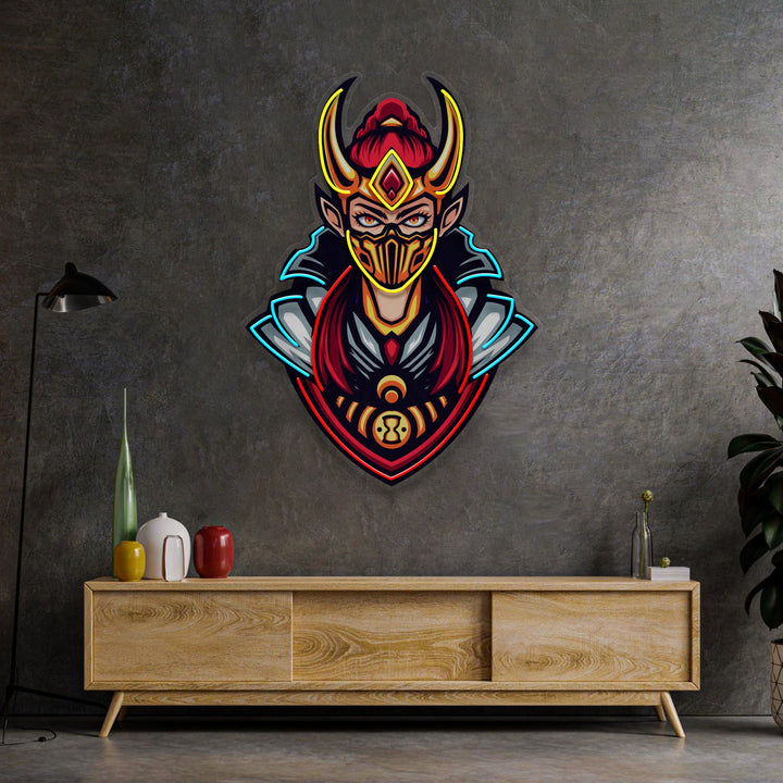 Golden Horned Lady Asassins LED Neon Sign Light Pop Art