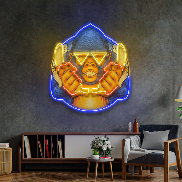 Gorilla Holding Bananas Mascot LED Neon Sign Light Pop Art