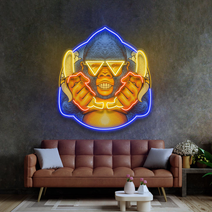 Gorilla Holding Bananas Mascot LED Neon Sign Light Pop Art
