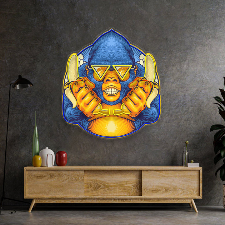 Gorilla Holding Bananas Mascot LED Neon Sign Light Pop Art
