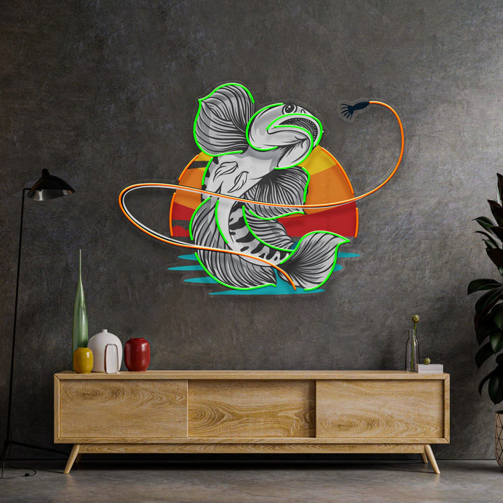 Green Fish Eat Bait LED Neon Sign Light Pop Art