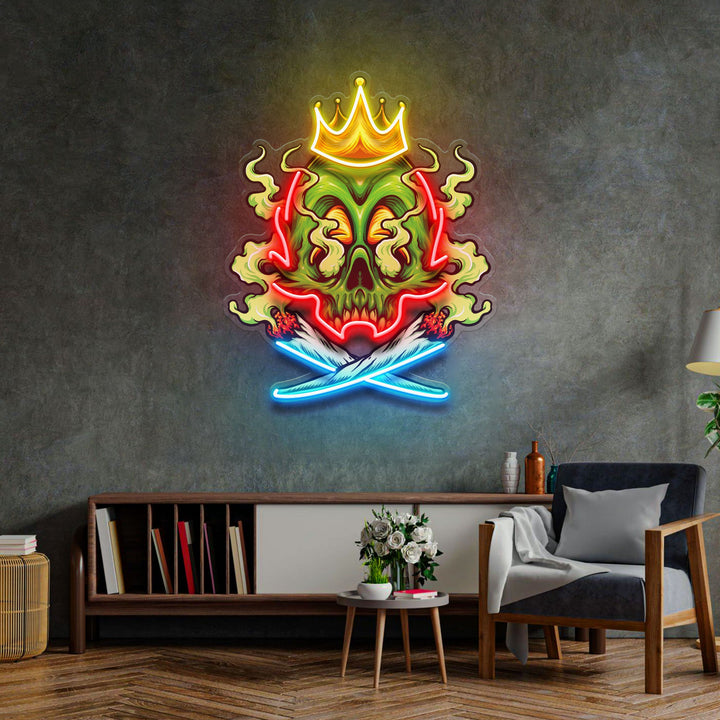King Skull Weed Smoking LED Neon Sign Light Pop Art