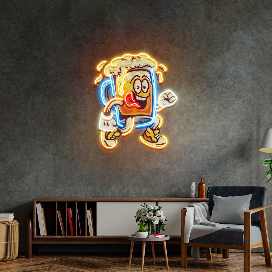 Running Beer Glass LED Neon Sign Light Pop Art