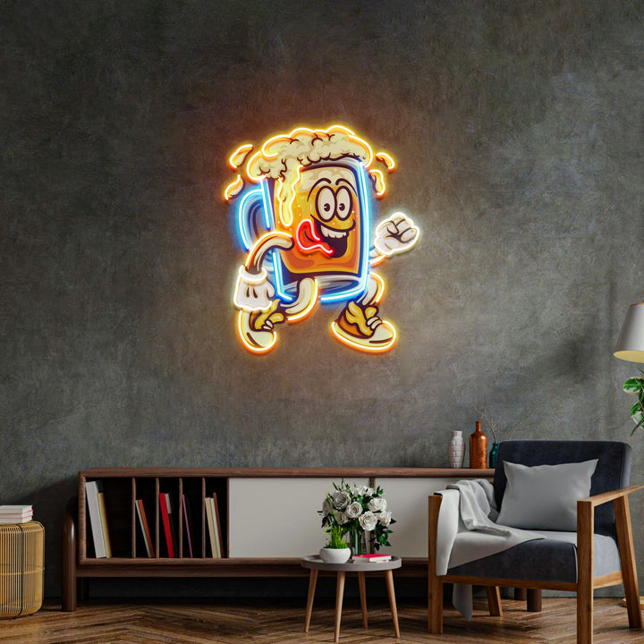 Running Beer Glass LED Neon Sign Light Pop Art