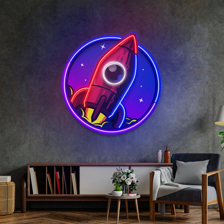 Spaceship Rocket Launch Web Galaxy LED Neon Sign Light Pop Art