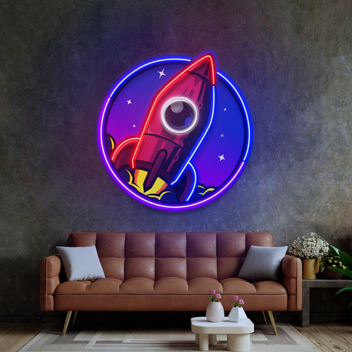 Spaceship Rocket Launch Web Galaxy LED Neon Sign Light Pop Art