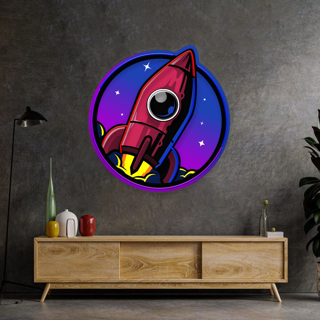 Spaceship Rocket Launch Web Galaxy LED Neon Sign Light Pop Art