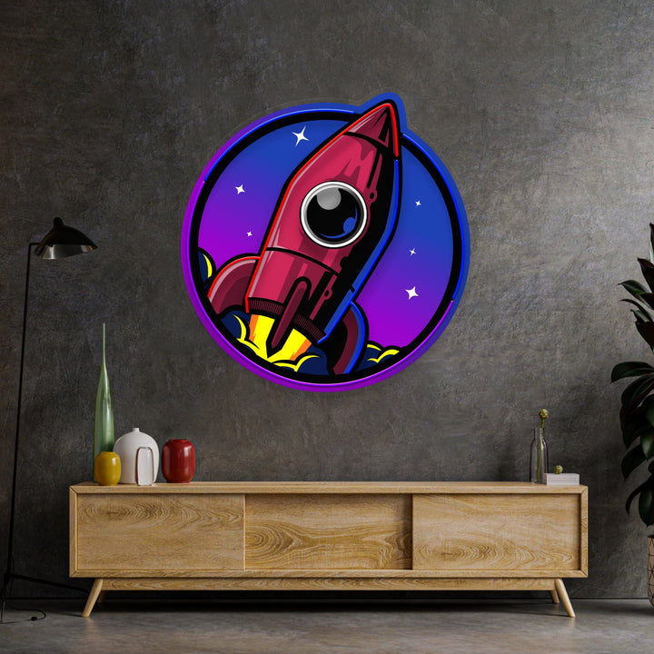 Spaceship Rocket Launch Web Galaxy LED Neon Sign Light Pop Art