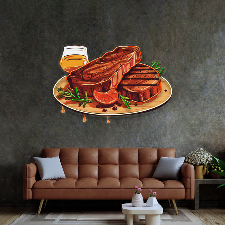 Grilled Meat Isolated LED Neon Sign Light Pop Art