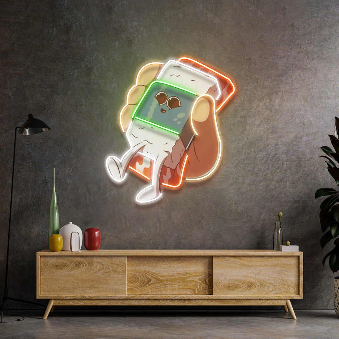 Hand Holding Cute Sushi LED Neon Sign Light Pop Art