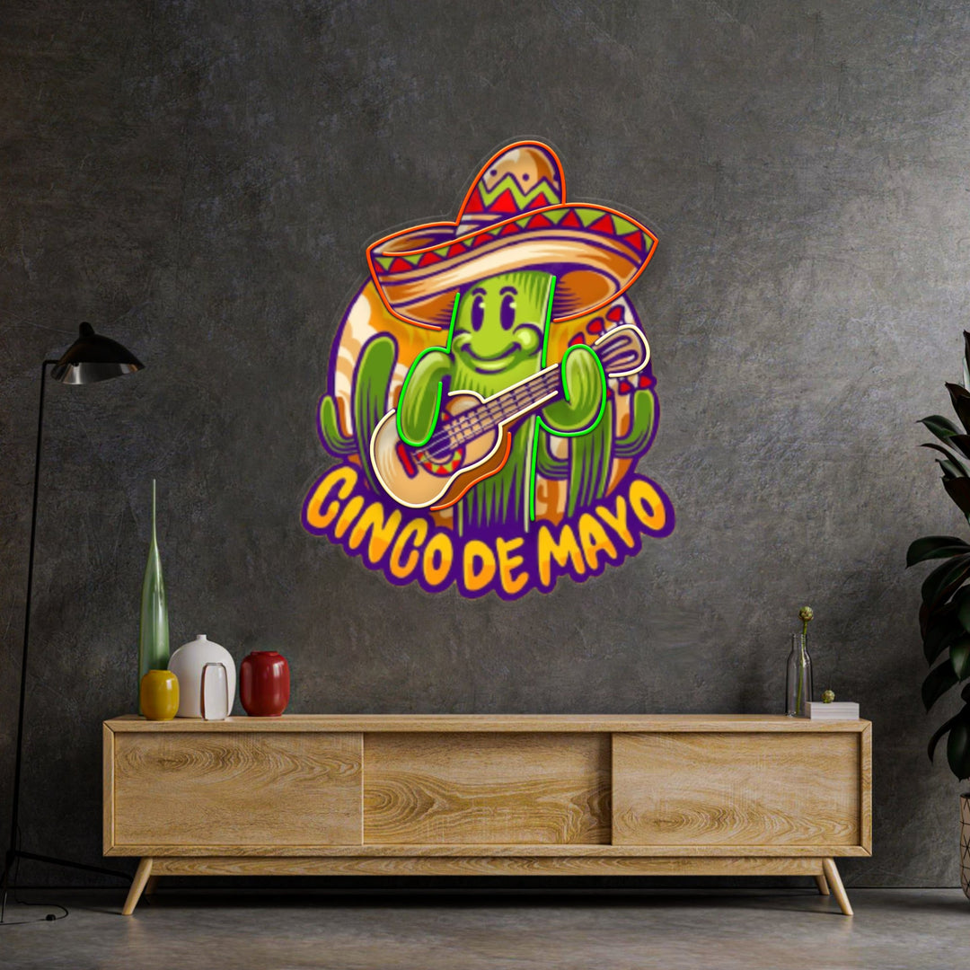 Inco De Mayo Cactus Mascot LED Neon Sign Light Pop Art