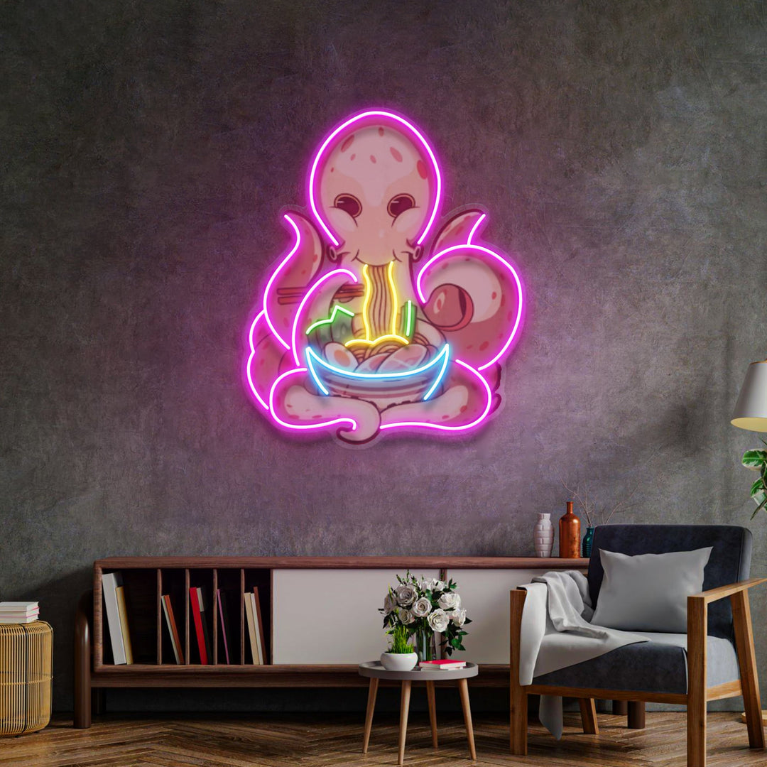 Octopus Eating Ramen LED Neon Sign Light Pop Art