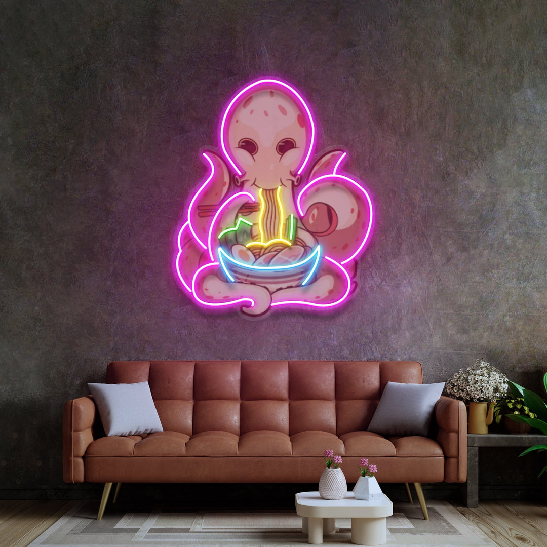Octopus Eating Ramen LED Neon Sign Light Pop Art