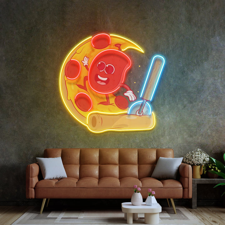 Salami Surfing a Pizza Wave LED Neon Sign Light Pop Art