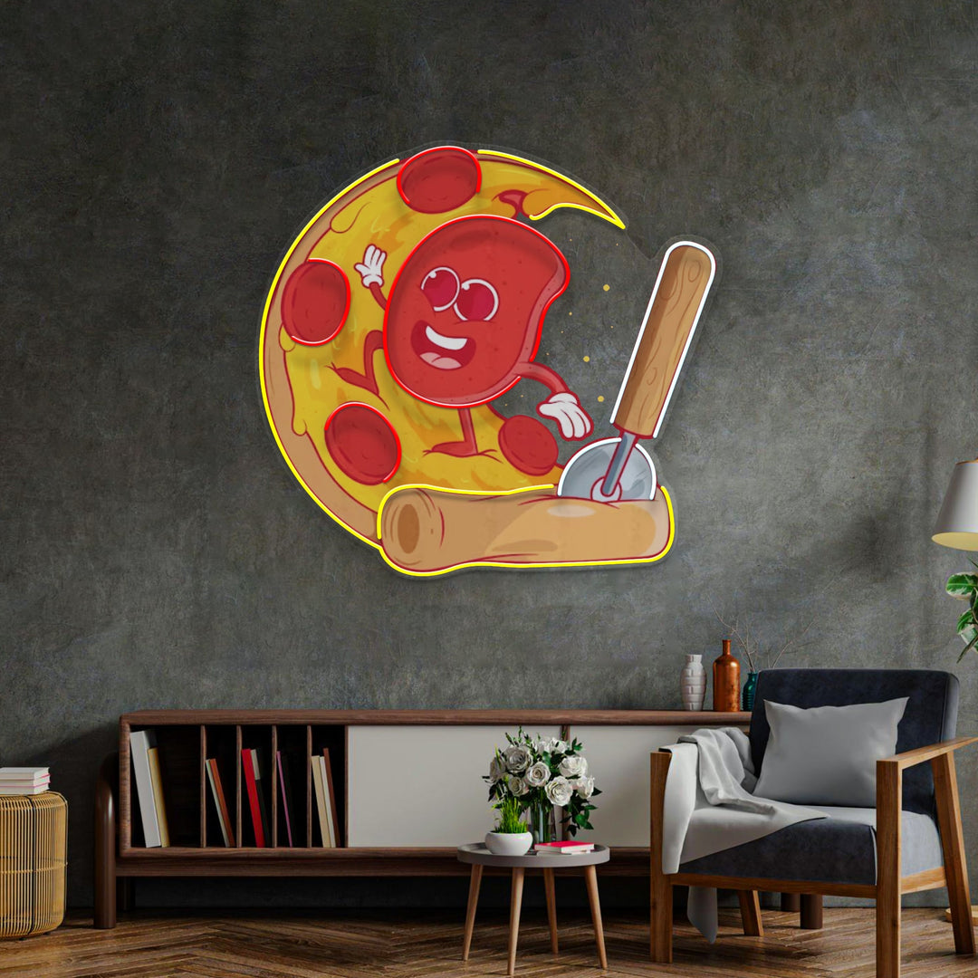 Salami Surfing a Pizza Wave LED Neon Sign Light Pop Art
