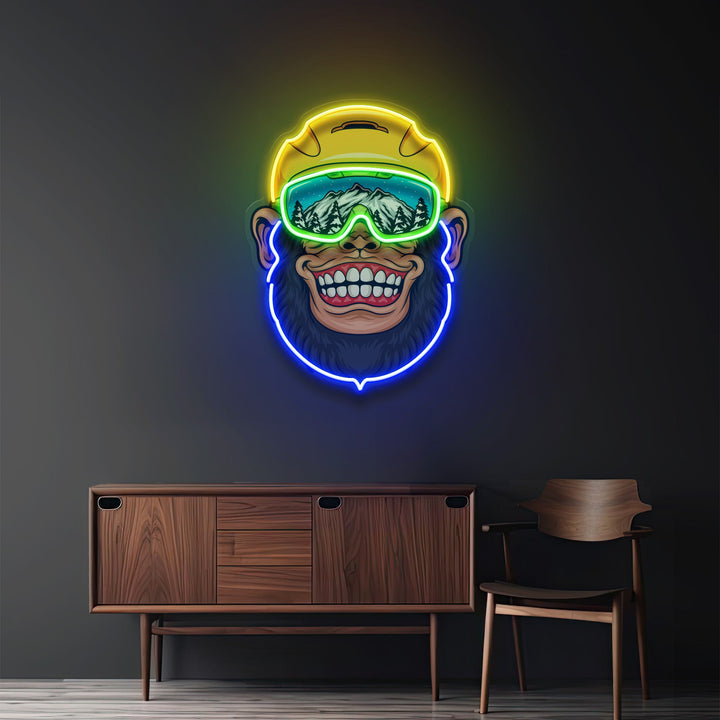Snowboarder Monkey LED Neon Sign Light Pop Art