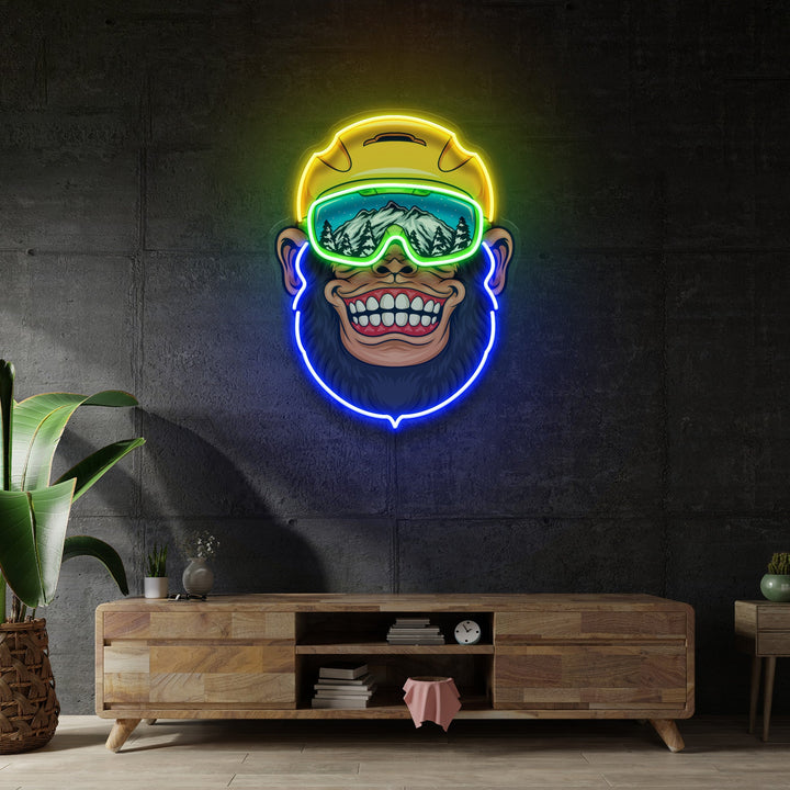 Snowboarder Monkey LED Neon Sign Light Pop Art