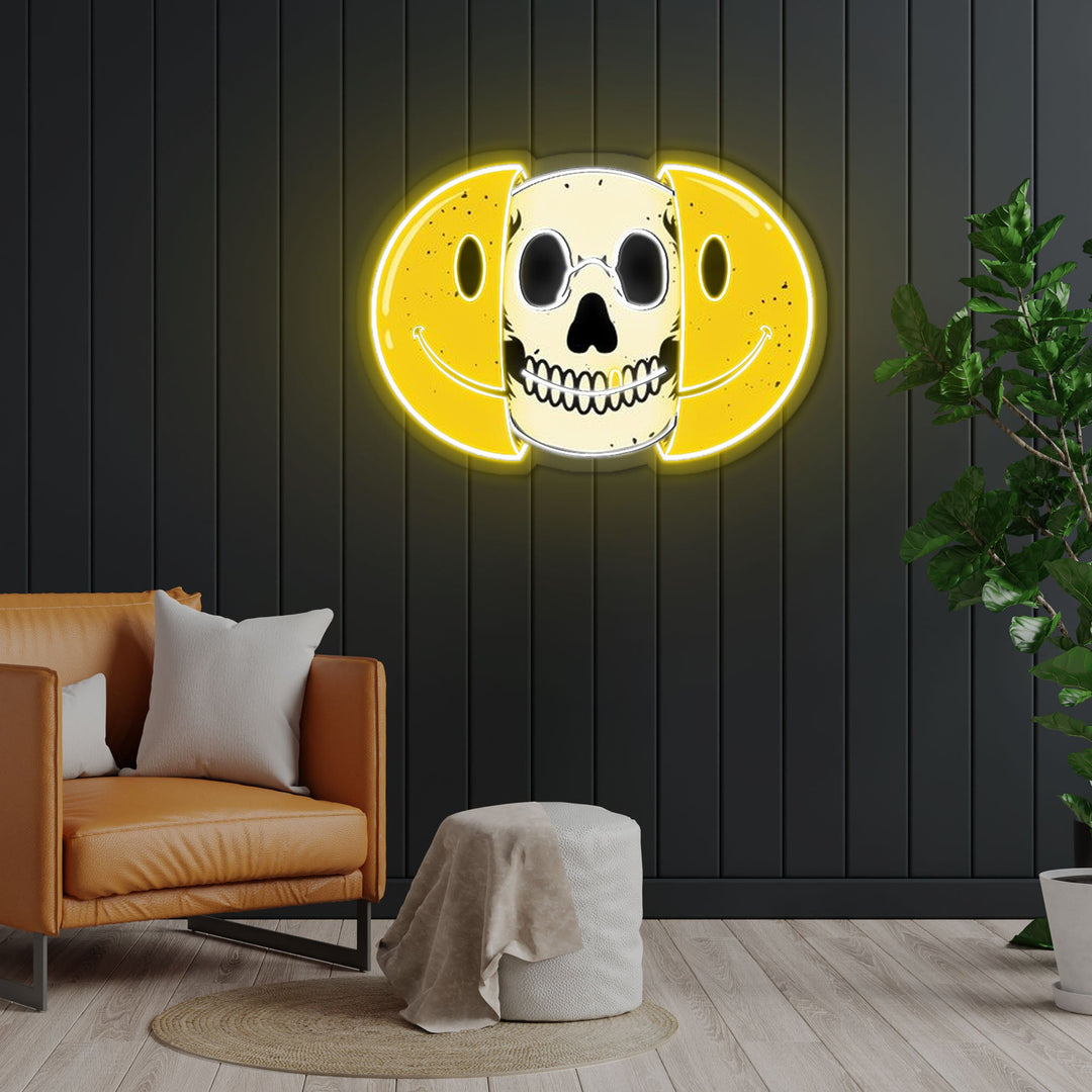 Half Skull Emoticons Neon Sign x Acrylic Artwork