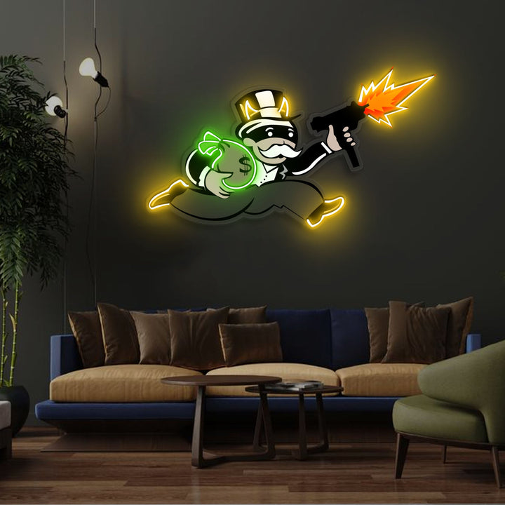 "Violent Monopoly Gun" Neon x Acrylic Artwork