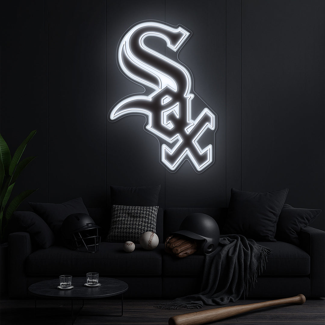"Sox in the Shadows" – White Sox Neon Sign for Minimalist Fans & Monochrome Caves