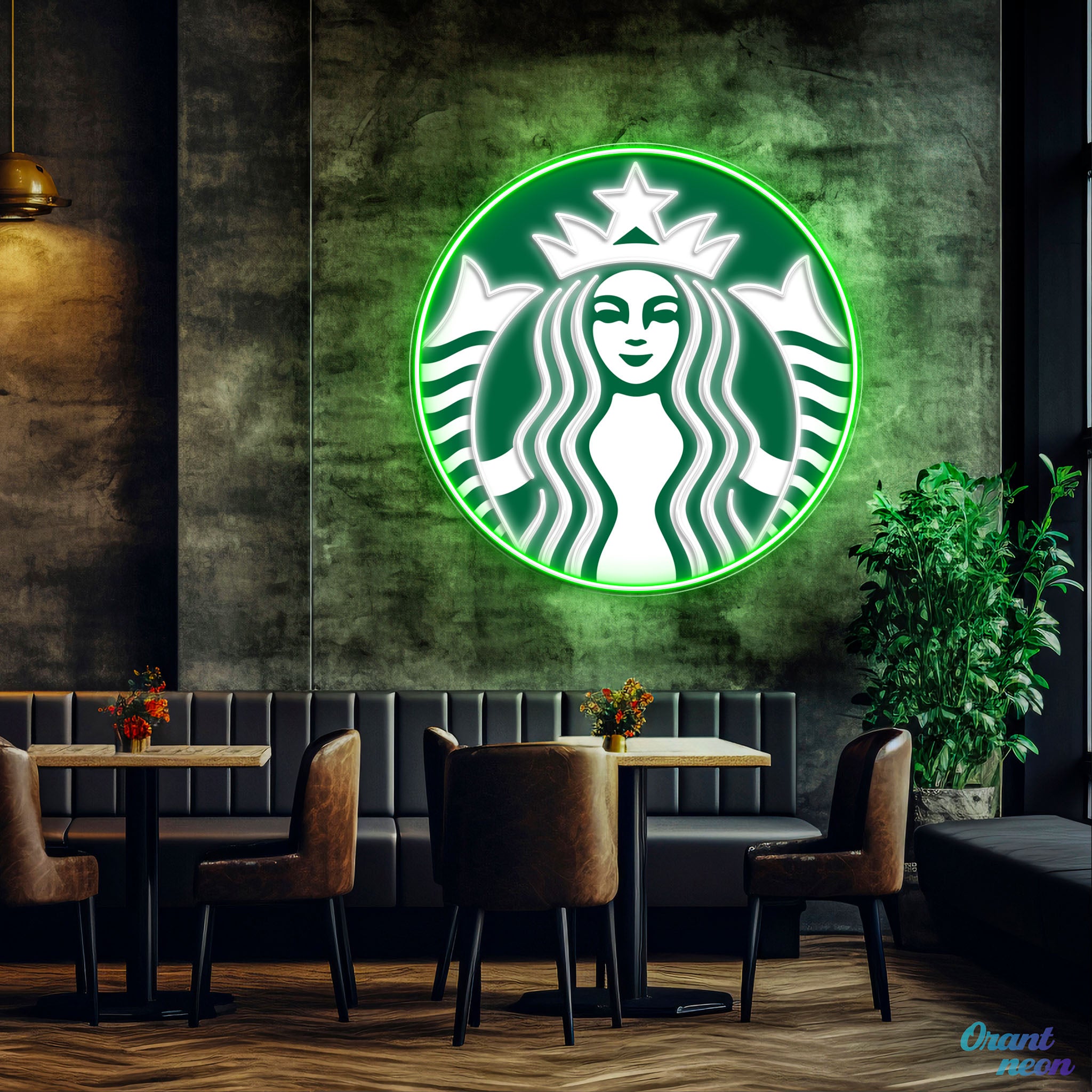 Starbucks-Inspired LED Neon Sign – Green Coffee Shop Wall Light for Ki