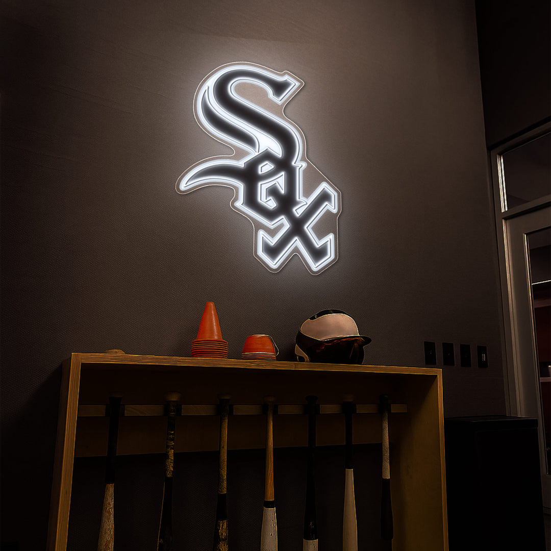 "Sox in the Shadows" – White Sox Neon Sign for Minimalist Fans & Monochrome Caves