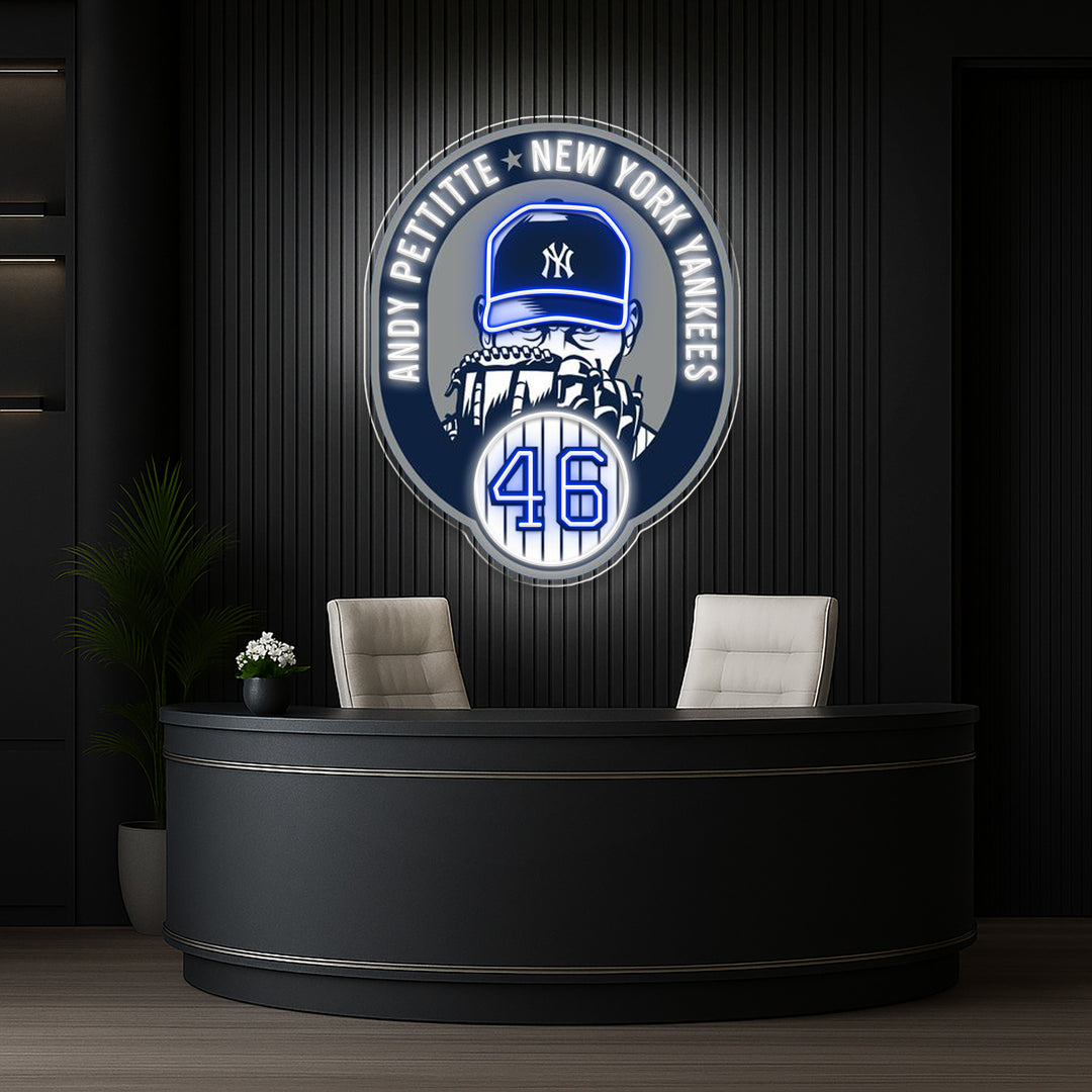 Andy Pettitte Yankees Neon Sign – LED Tribute Wall Light for MLB Fans, Man Caves & Collectors