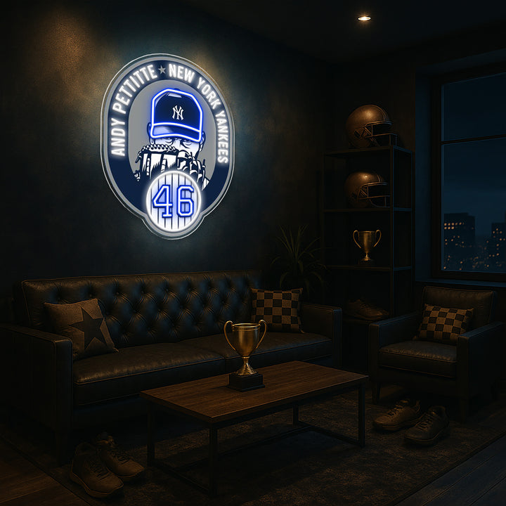 Andy Pettitte Yankees Neon Sign – LED Tribute Wall Light for MLB Fans, Man Caves & Collectors