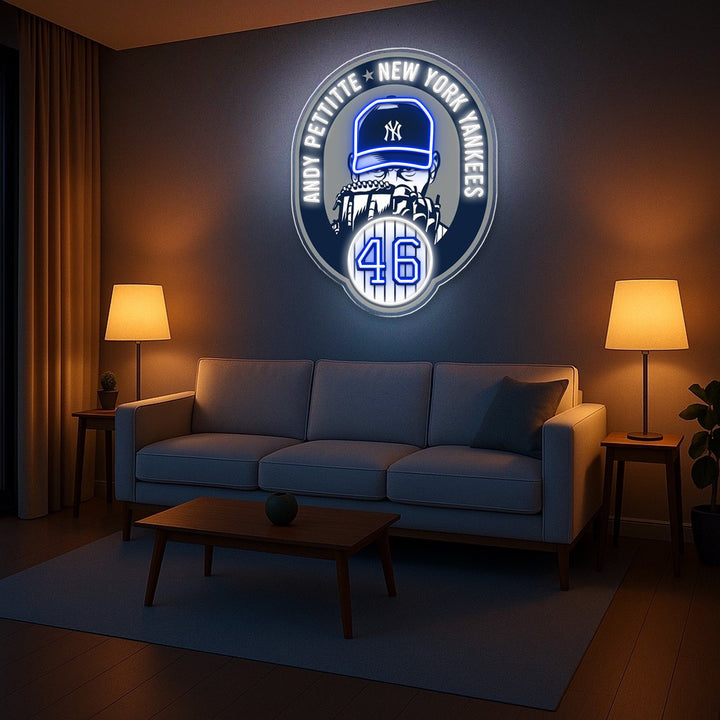 Andy Pettitte Yankees Neon Sign – LED Tribute Wall Light for MLB Fans, Man Caves & Collectors