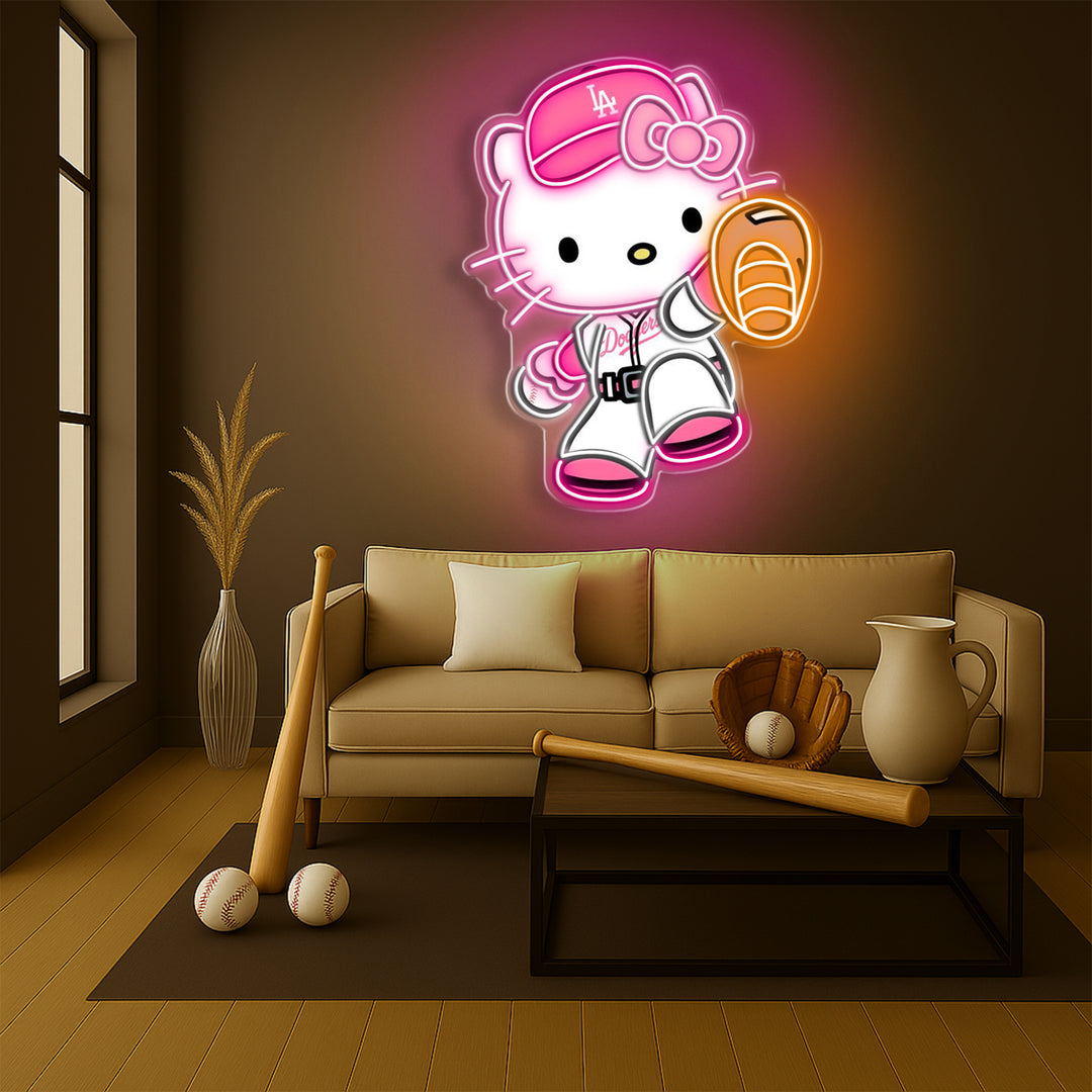 Hello Kitty Los Angeles Dodgers Neon Sign – Cute LED Wall Light for Baseball Fans, Girls’ Rooms & Game Decor