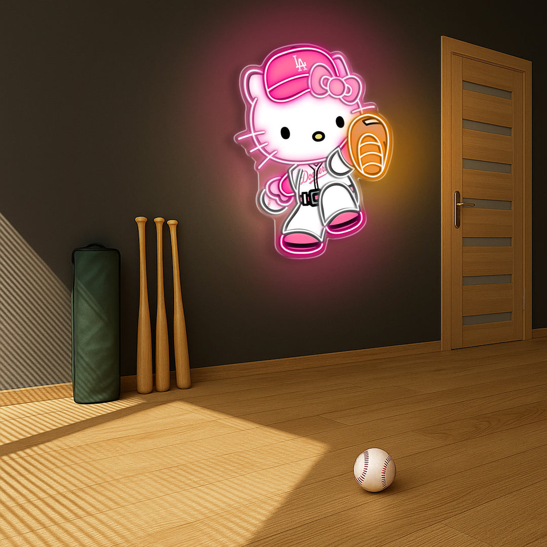 Hello Kitty Los Angeles Dodgers Neon Sign – Cute LED Wall Light for Baseball Fans, Girls’ Rooms & Game Decor