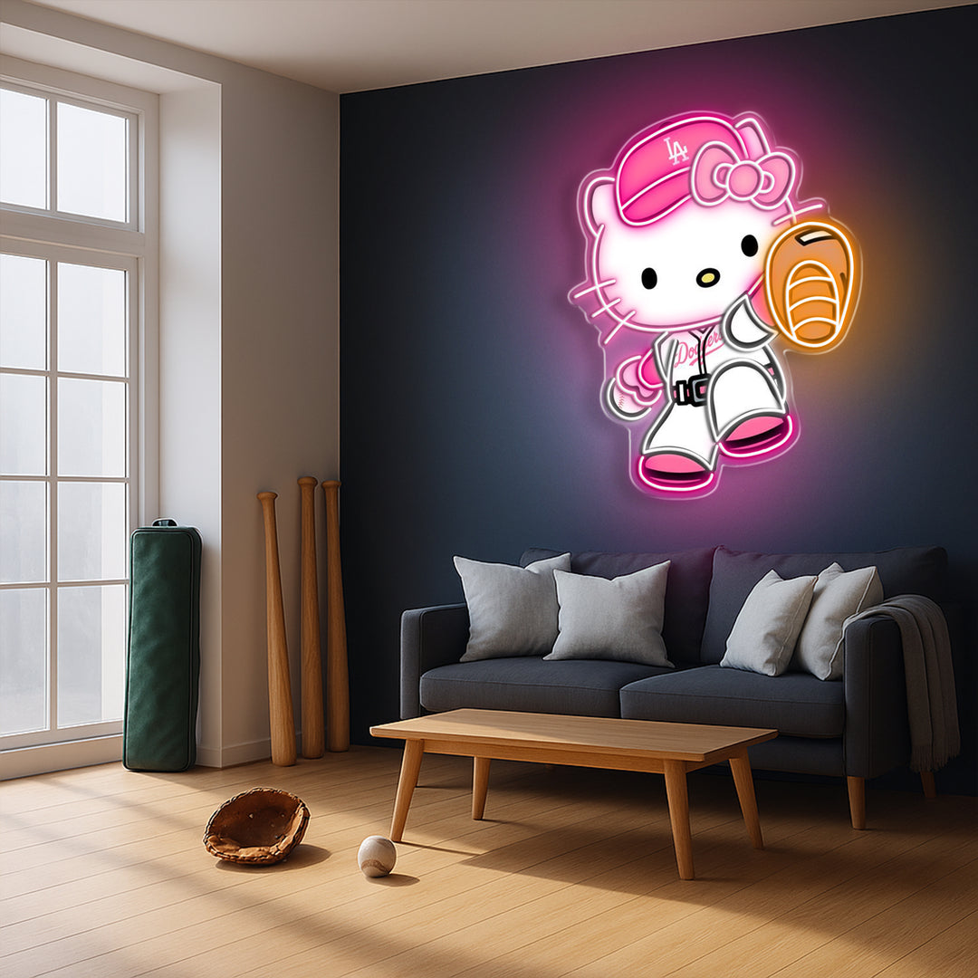 Hello Kitty Los Angeles Dodgers Neon Sign – Cute LED Wall Light for Baseball Fans, Girls’ Rooms & Game Decor