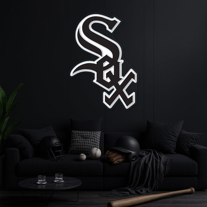 "Sox in the Shadows" – White Sox Neon Sign for Minimalist Fans & Monochrome Caves