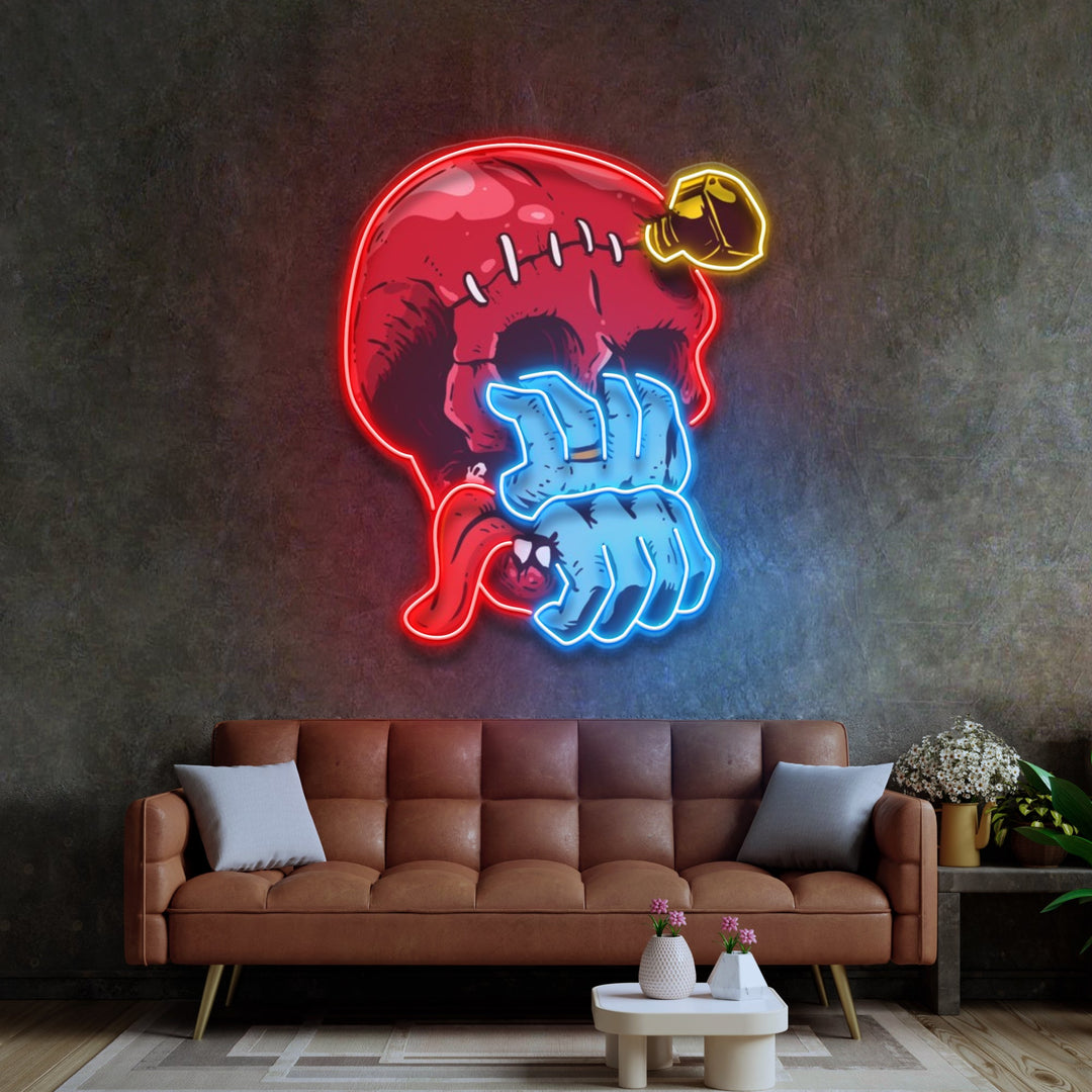 Skull Head hand from Mouth LED Neon Sign Light Pop Art