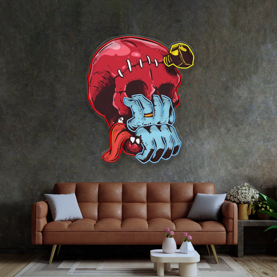 Skull Head hand from Mouth LED Neon Sign Light Pop Art
