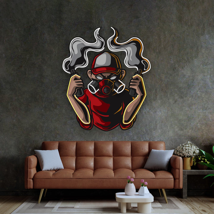 Urban Boy With A Gas Mask LED Neon Sign Light Pop Art