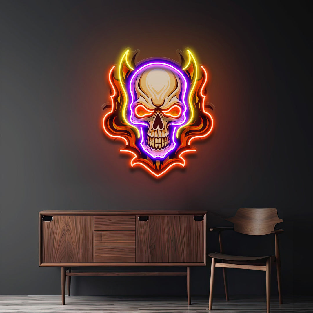 Angry Fire Skull LED Neon Sign Light Pop Art