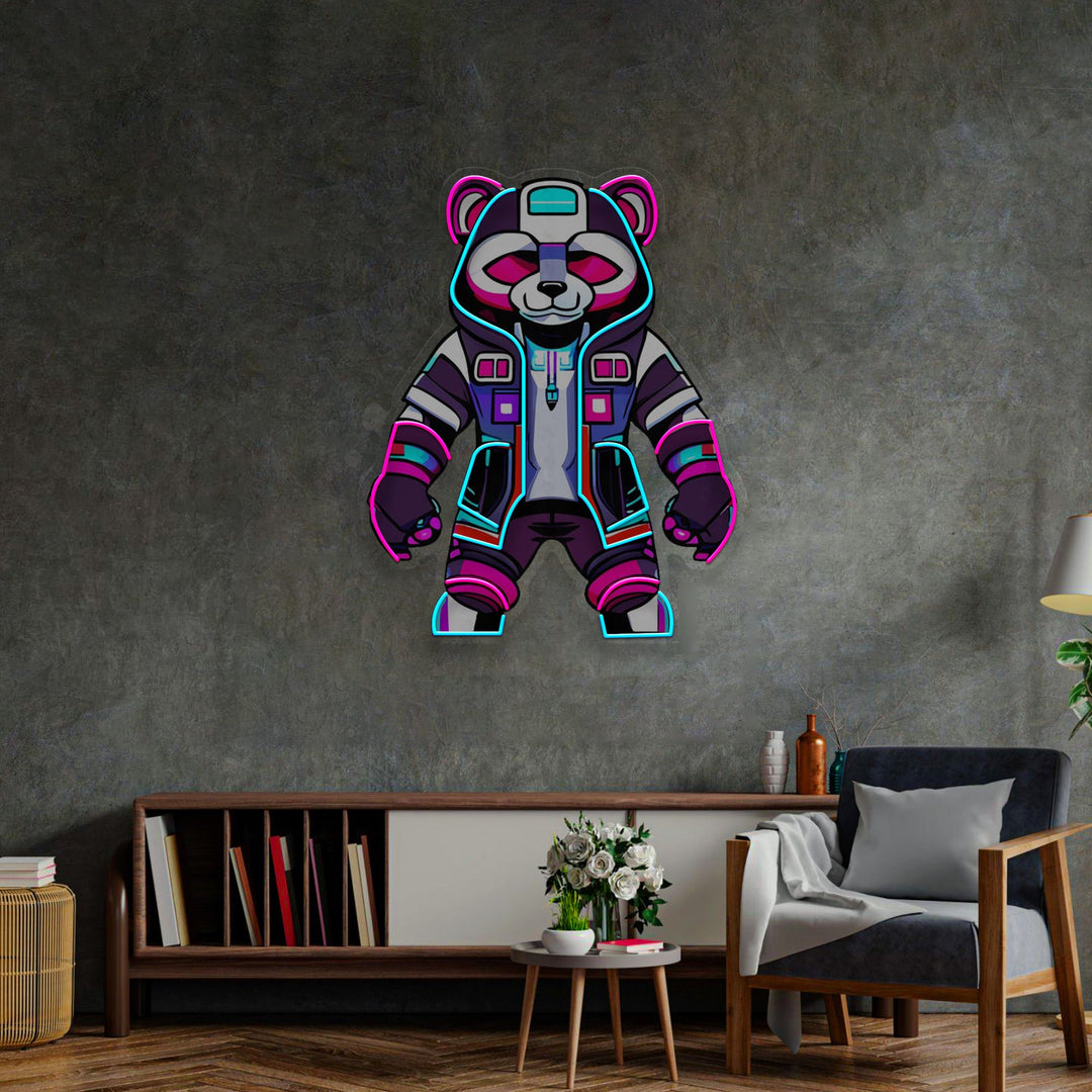 Cyborg Panda LED Neon Sign Light Pop Art