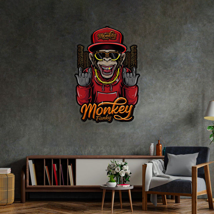 Monkey Gold Chain LED Neon Sign Light Pop Art