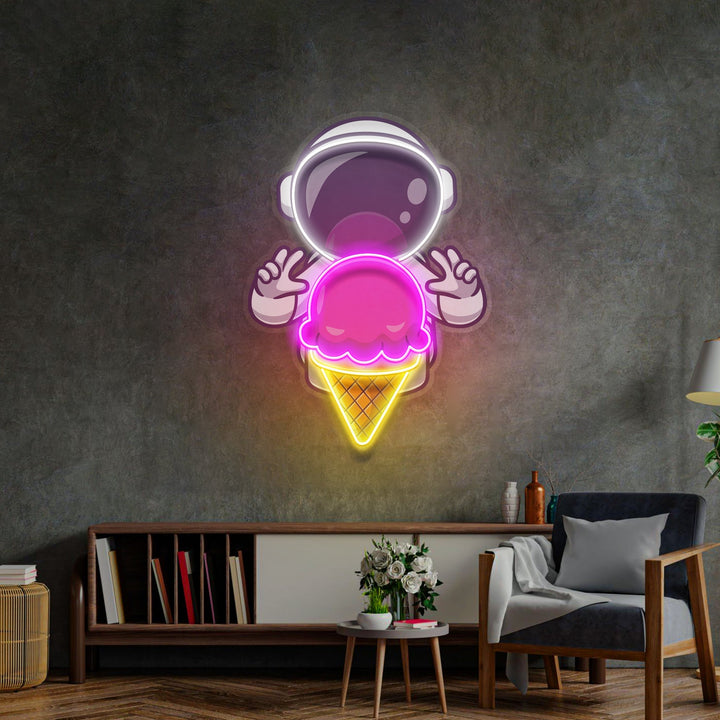 Astronaut Cream Space Led Neon Acrylic Artwork