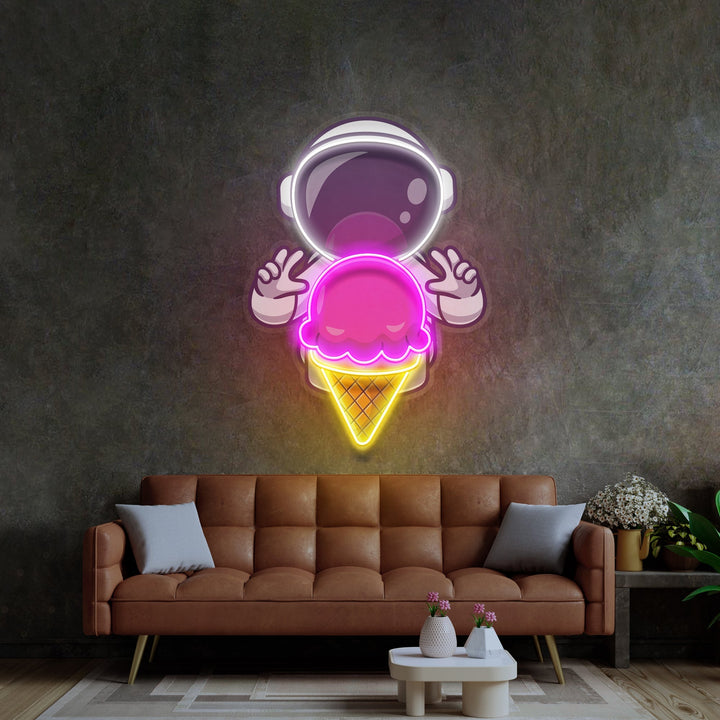 Astronaut Cream Space Led Neon Acrylic Artwork