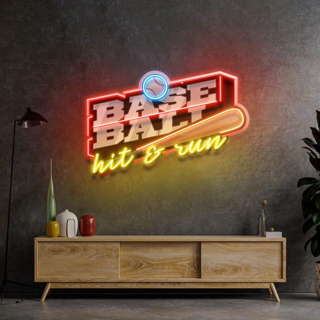 Baseball Hit & Run LED Neon Sign Light Pop Art