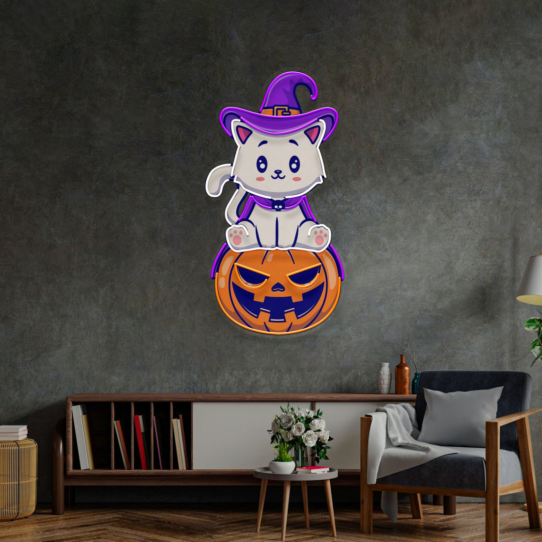 Cat on Pumpkin LED Neon Sign Light Pop Art