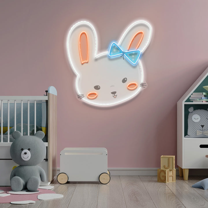 Custom Name Cute Rabbit Face Artwork Led Neon Sign Light