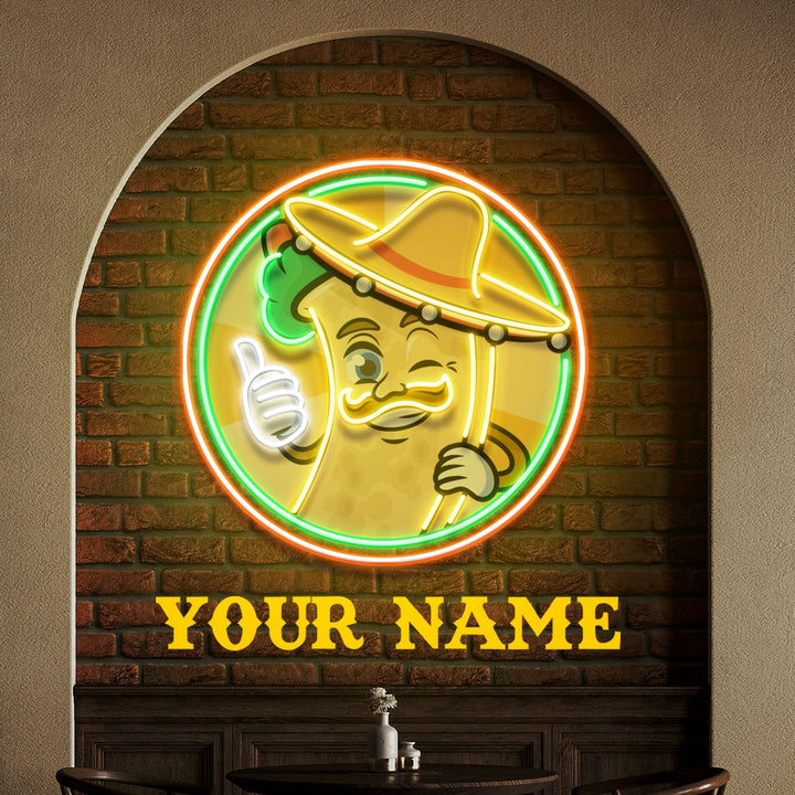 Custom Name Mexican Burrito Thumbs Up Artwork Led Neon Sign Light