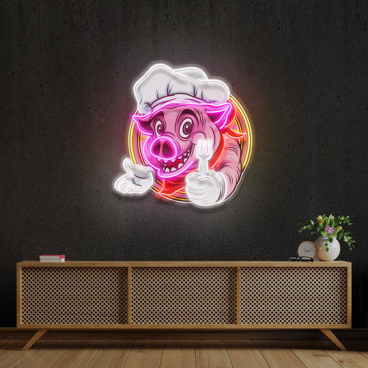 Custom Name Pig Chef Mascot Artwork Led Neon Sign Light