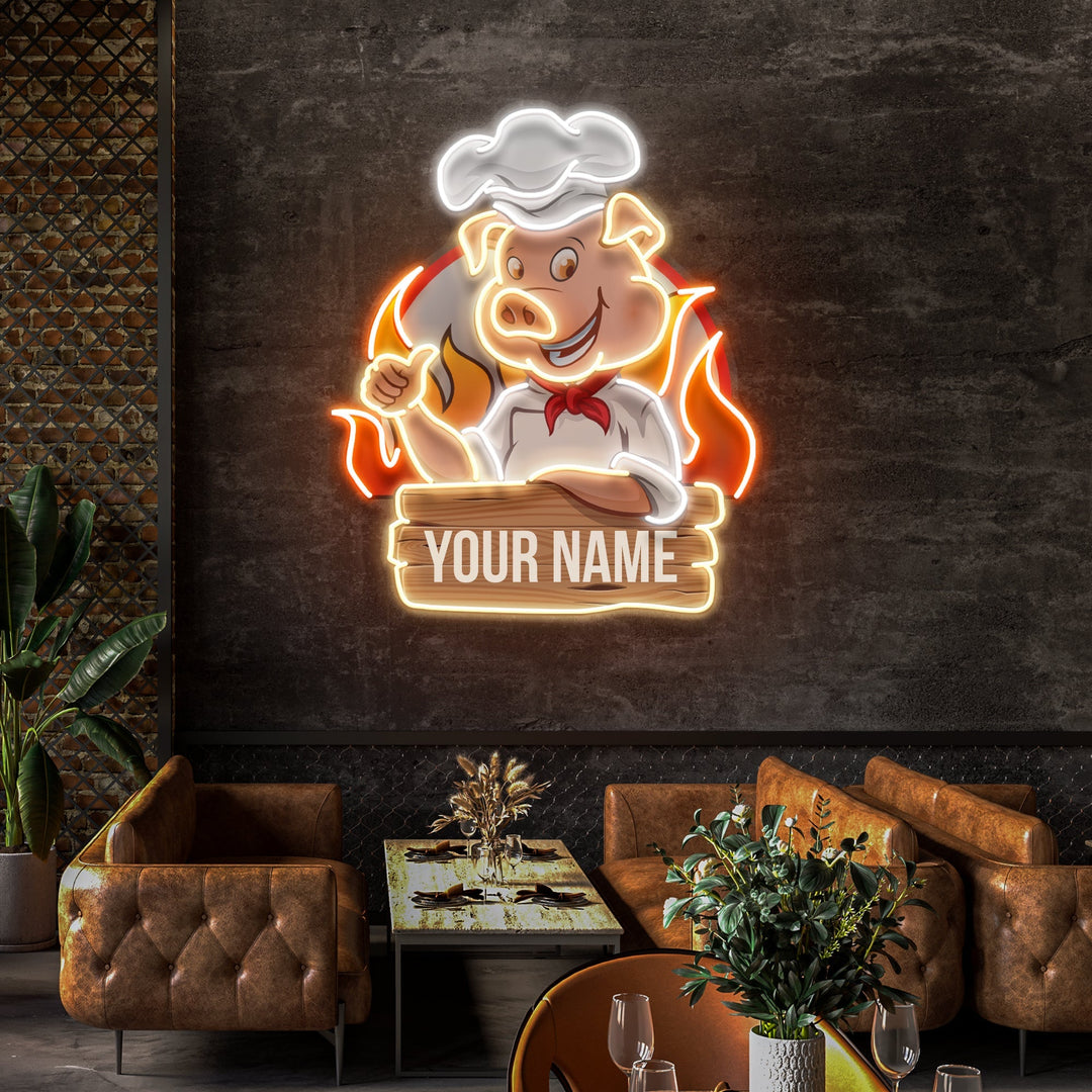 Custom Name Porky BBQ Logo Artwork Led Neon Sign Light