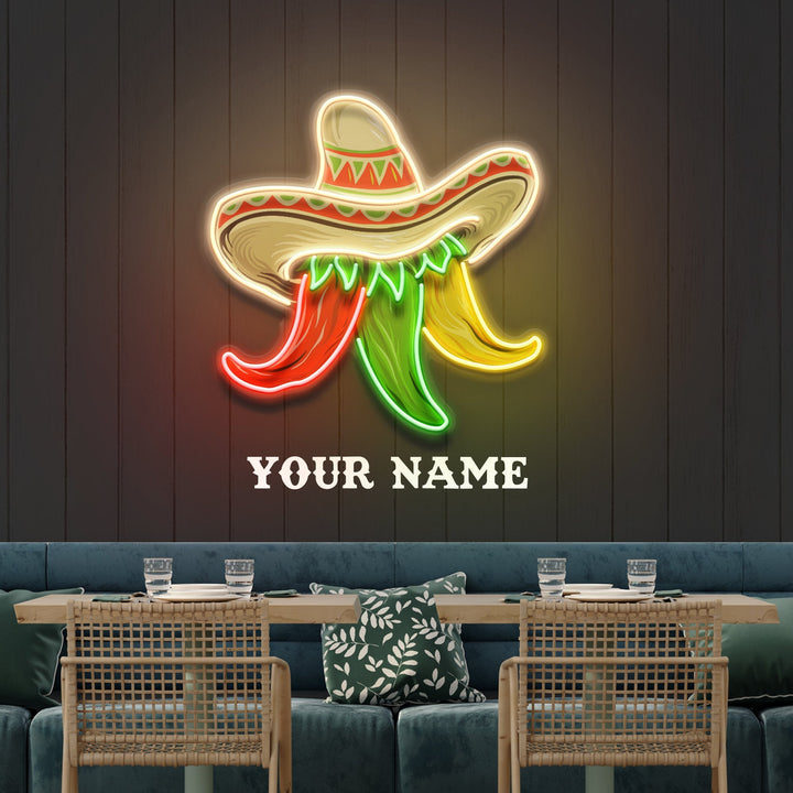 Custom Name Restaurant Cinco De Mayo Mexican Chili Artwork Led Neon Sign Light